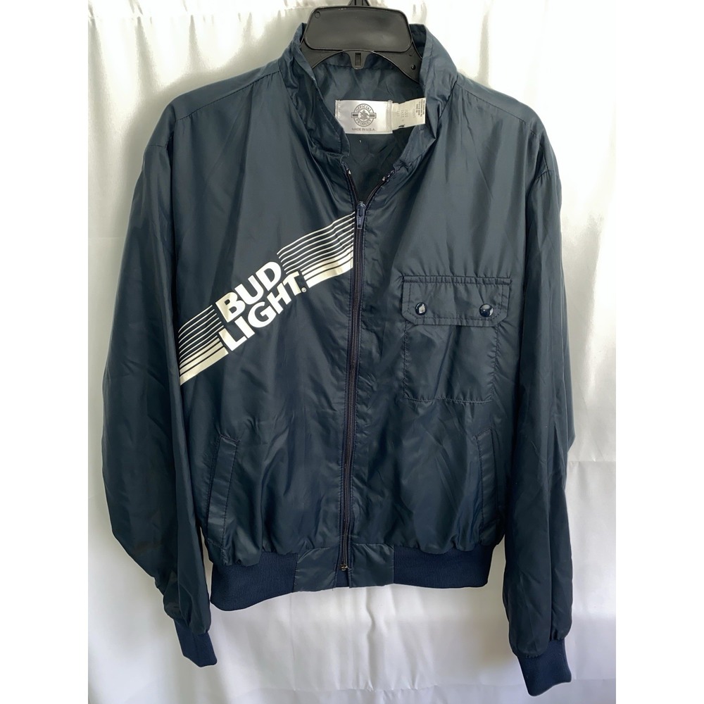 Vintage 80s Bud‎ Light Beer Full Zip Bomber Jacket Mens Large Made USA